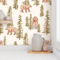 bears and pines - cream - 24" LARGE