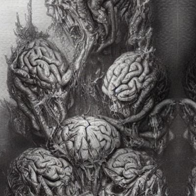 Black & White Brain Drawing Damask Original Art