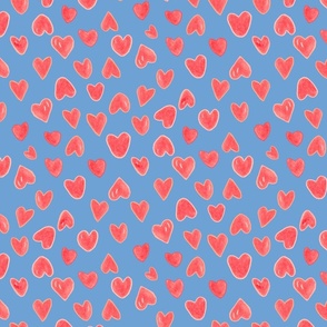 Watercolor Hearts Pantone Peach Fuzz Pairings Medium Irregular Abstract Hearts - Periwinkle