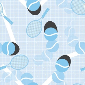 Tennis Match with Net Background - Blue - Sports - Rackets - Racquets - Sky Blue - Monochromatic - Kids - Tennis Court - Tennis Match - Game