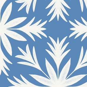 Relaxed Tropical Hand-Drawn Flora in Light Navy Blue and Cream - Jumbo - Beachy, Tropical Vibes, Navy Tropical