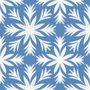 Relaxed Tropical Hand-Drawn Flora in Light Navy Blue and Cream - Large - Beachy, Tropical Vibes, Navy Tropical