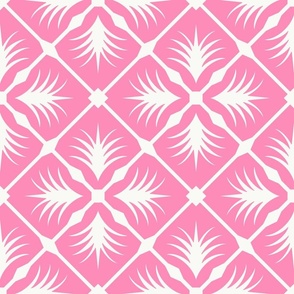 Tropical Pink Tile Geometric in Bright Candy Pink and Soft White - Large - Pink Tropical, Tropical Tile, Tropical Vibes