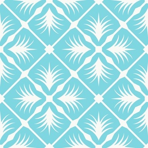 Tropical Turquoise Tile Geometric in Turquoise Aquamarine and Soft White - Large - Turquoise Tropical, Color Confident, Tropical Vibes