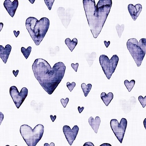 Blue black  hand drawn watercolor hearts  with linen texture (jumbo/ extra large scale)