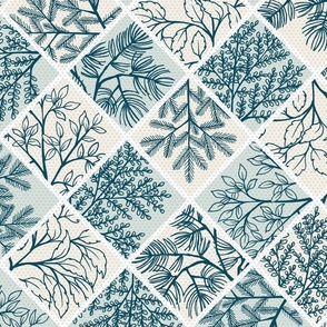 Hand Drawn Forest Branches in Deep Teal