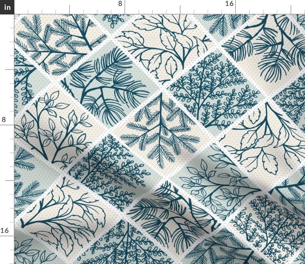 Hand Drawn Forest Branches in Deep Teal