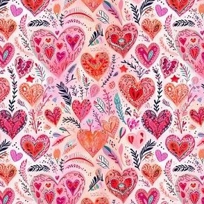 Pink and Red Hearts in Hearts Valentines Pattern by kedoki in tiny print