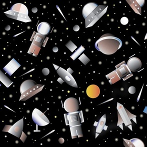 Space Travel - Metallic Colors - Galaxies - Planets - Rockets - Spaceship - Astronaut - Intergalactic - Kids - Silver - Outer Space