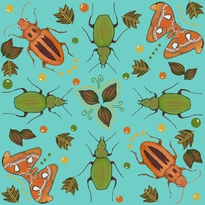 Bugs in the Forest on Teal