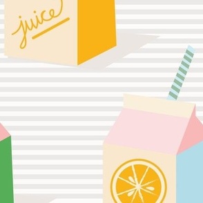 Large-Scale retro orange juice milk carton with striped straws
