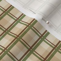 Small scale traditional plaid in sand, green, brown and beige.