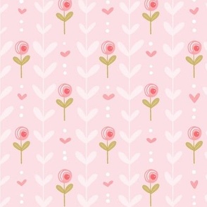 Poppy Fields - Pink Poppies - Heart Vines - Marshmallow Pink - Medium