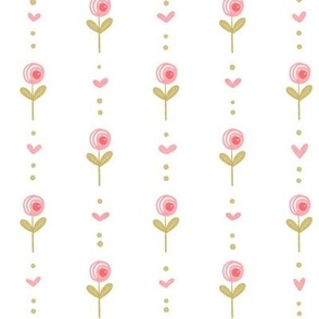 Poppy Fields - Pink Poppies - Poppies and Hearts - Creamy White - Medium