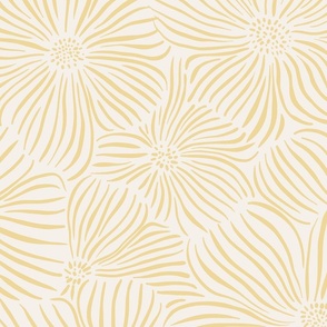 XXL Abstract Floral Line Art Blossom in Pale Gold Beige 