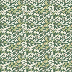 [S] Hand-painted Ditsy Wildflowers Sweet Meadow - green white #P240072