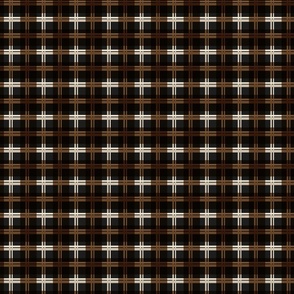 Small scale modern plaid in black, brown, tan and beige.  