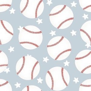 Baseballs and Stars on Blue - LARGE