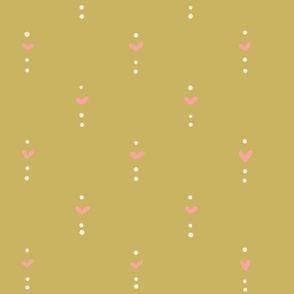 Poppy Fields -Hearts and Dots- Sage Green with Pink Hearts  - Large