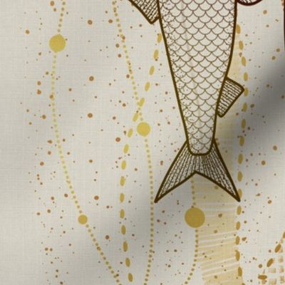 Freshwater Fish Tea Towel  // Bronze on Ivory