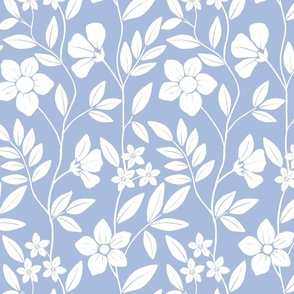 White Climbing up  Florals on Blue - Medium 