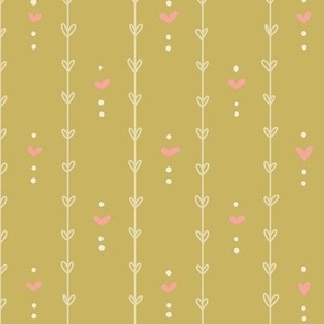 Poppy Fields -My Heart on the Line- Sage Green with Pink Hearts - Medium 