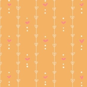 Poppy Fields -My Heart on the Line - Mustard with Pink Hearts - Medium