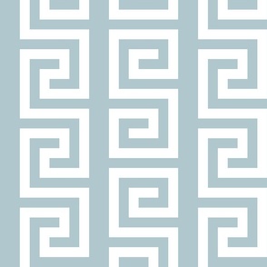 Ancient Greek Mythical Classic Key Swirls Waves - Modern Simple Greece Geometric Traditonal Ornament - Sherwin-Williams Billowy Breeze - 9055 Blue Grey on White - Vertical Stripe - Large - #67