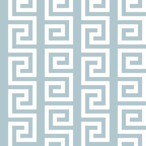 Ancient Greek Mythical Classic Key Swirls Waves - Modern Simple Greece Geometric Traditonal Ornament - Sherwin-Williams Billowy Breeze - 9055 Blue Grey on White - Vertical Stripe - Middle - #67