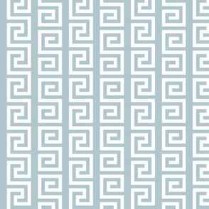 Ancient Greek Mythical Classic Key Swirls Waves - Modern Simple Greece Geometric Traditonal Ornament - Sherwin-Williams Billowy Breeze - 9055 Blue Grey on White - Vertical Stripe - Small - #7