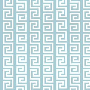 Ancient Greek Mythical Classic Key Swirls Waves - Modern Simple Greece Geometric Traditonal Ornament - A5CDD3 Turquoise Blue Cyan on White - Vertical Stripe - Small #7