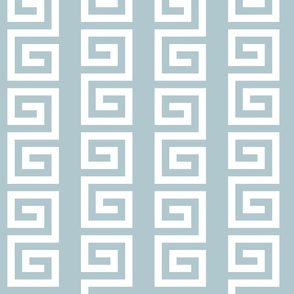 Ancient Greek Mythical Classic Key Swirls Waves - Modern Simple Greece Geometric Traditonal Ornament - Sherwin-Williams Billowy Breeze - 9055 Blue Grey on White - Vertical Stripe - Middle - #5
