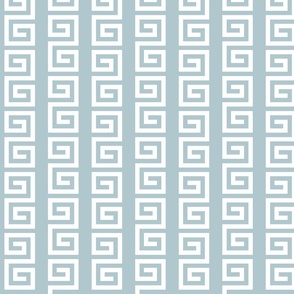 Ancient Greek Mythical Classic Key Swirls Waves - Modern Simple Greece Geometric Traditonal Ornament - Sherwin-Williams Billowy Breeze - 9055 Blue Grey on White - Vertical Stripe - Small - #5
