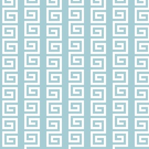 Ancient Greek Mythical Classic Key Swirls Waves - Modern Simple Greece Geometric Traditonal Ornament - A5CDD3 Turquoise Blue Cyan on White - Vertical Stripe - Small #5