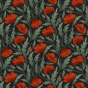 Midnight Blossoms: Red Poppies on black M