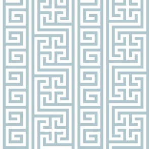 Ancient Greek Mythical Classic Key Swirls Waves  - Modern Greece Geometric Traditonal Ornament - Sherwin-Williams Billowy Breeze - 9055 Blue Grey on White - Vertical Stripe - Large #1