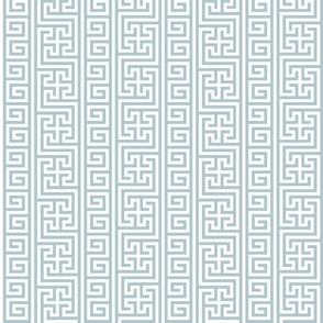 Ancient Greek Mythical Classic Key Swirls Waves  - Modern Greece Geometric Traditonal Ornament - Sherwin-Williams Billowy Breeze - 9055 Blue Grey on White - Vertical Stripe - Middle #1