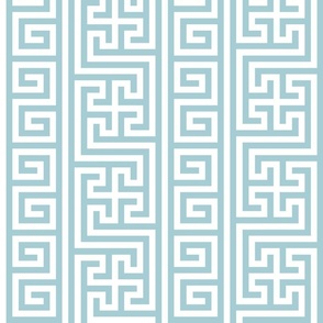 Ancient Greek Mythical Classic Key Swirls Waves  - Modern Greece Geometric Traditonal Ornament - A5CDD3 Turquoise Blue Cyan on White - Vertical Stripe - Mega Large #1