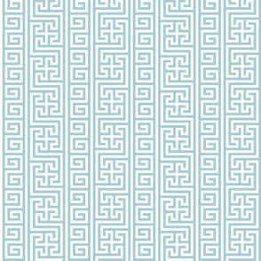 Ancient Greek Mythical Classic Key Swirls Waves  - Modern Greece Geometric Traditonal Ornament - A5CDD3 Turquoise Blue Cyan on White - Vertical Stripe - Middle #1