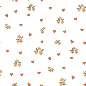 Scattered mini floral in peach, muted red and Farn green