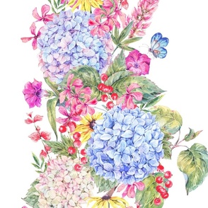 Watercolor Vertical Hydrangea  Flowers - L