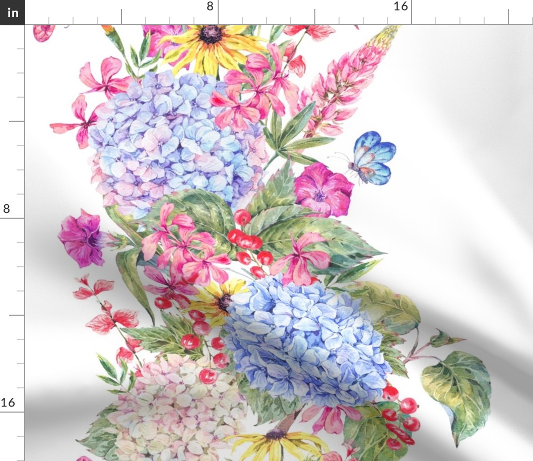 Watercolor Vertical Hydrangea  Flowers - L