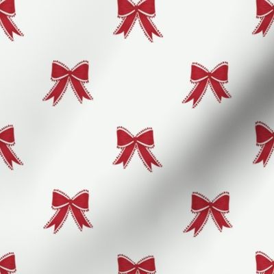 Small Benjamin Moore Exotic Red and Heritage Red Ribbon Bows on Super White Background