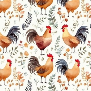 Watercolour Roosters
