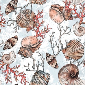 Watercolor shells and coral