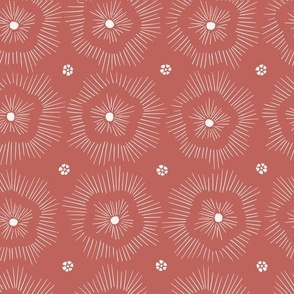 Sea flower marine design - white on redwood red background