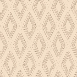 Sketchy seashell diamond ornaments in diagonal grid - brown on beige background