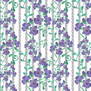 Lilac flowers on a gray-white striped background.