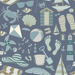 Seaside Beach Pattern Denim Blue