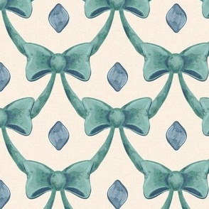 Grandmillennial Bow Scallops with Diamonds ✤ cream mint teal blue